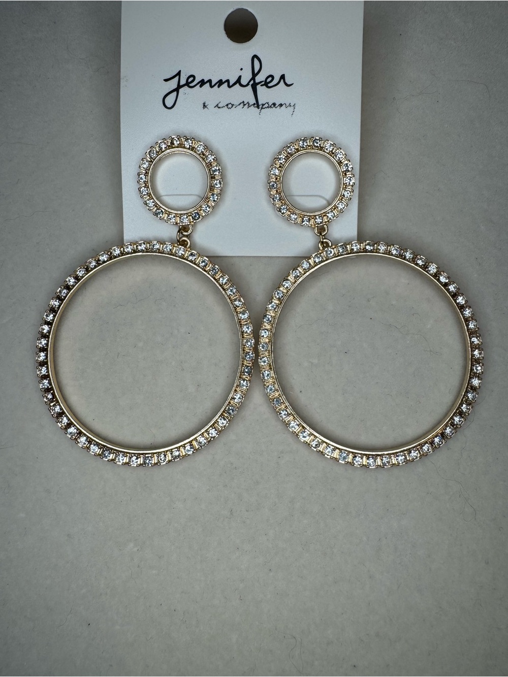 New Jennifer & Co Gold Tone Crystal Double Circle Drop Earrings